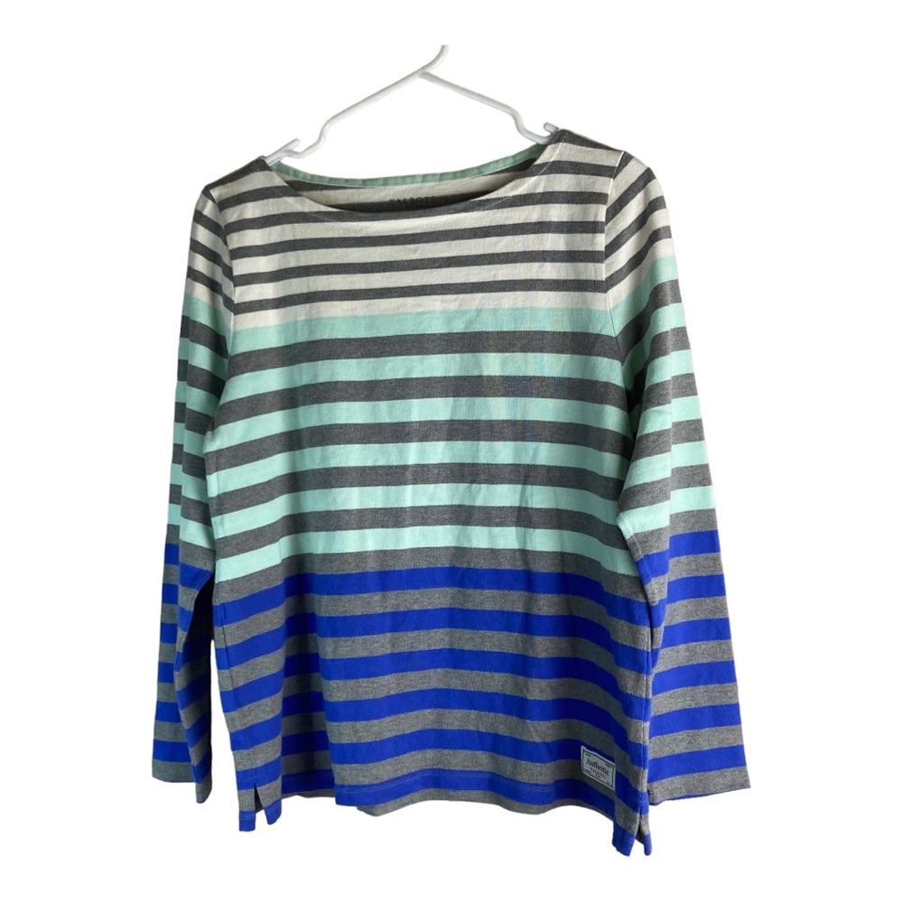 Talbots Light Weight Pullover Sweater Blue & Green Stripes Size Large